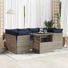 7-piece Lounge Set with Cushions Poly Rattan Acacia Grey