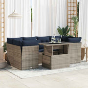 Loungeset 7-delig poly rattan acacia grijs
