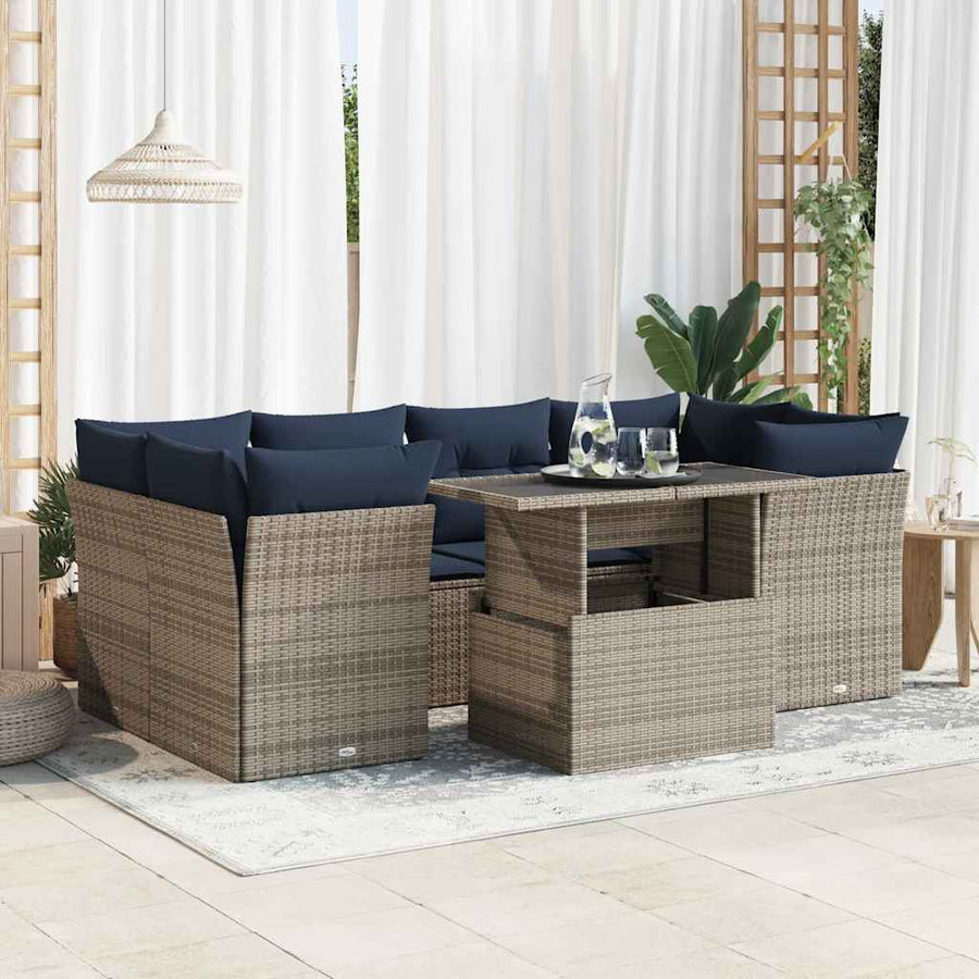 7-Delige Loungeset Met Kussens Poly Rattan Acacia Grijs