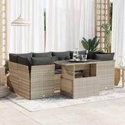 Loungeset 7-delig poly rattan lichtgrijs