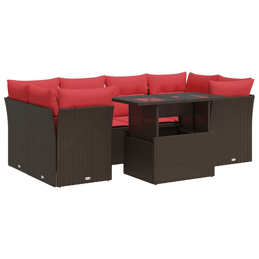 7-Delige Loungeset Met Kussens Poly Rattan Acacia Bruin