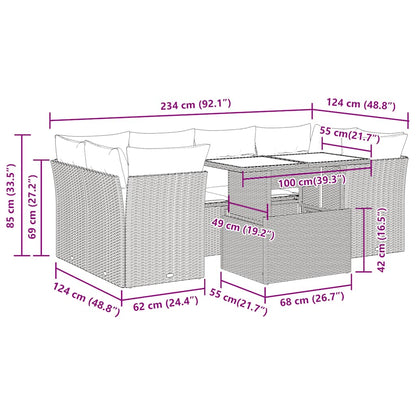 7-Delige Loungeset Met Kussens Poly Rattan Acacia Bruin