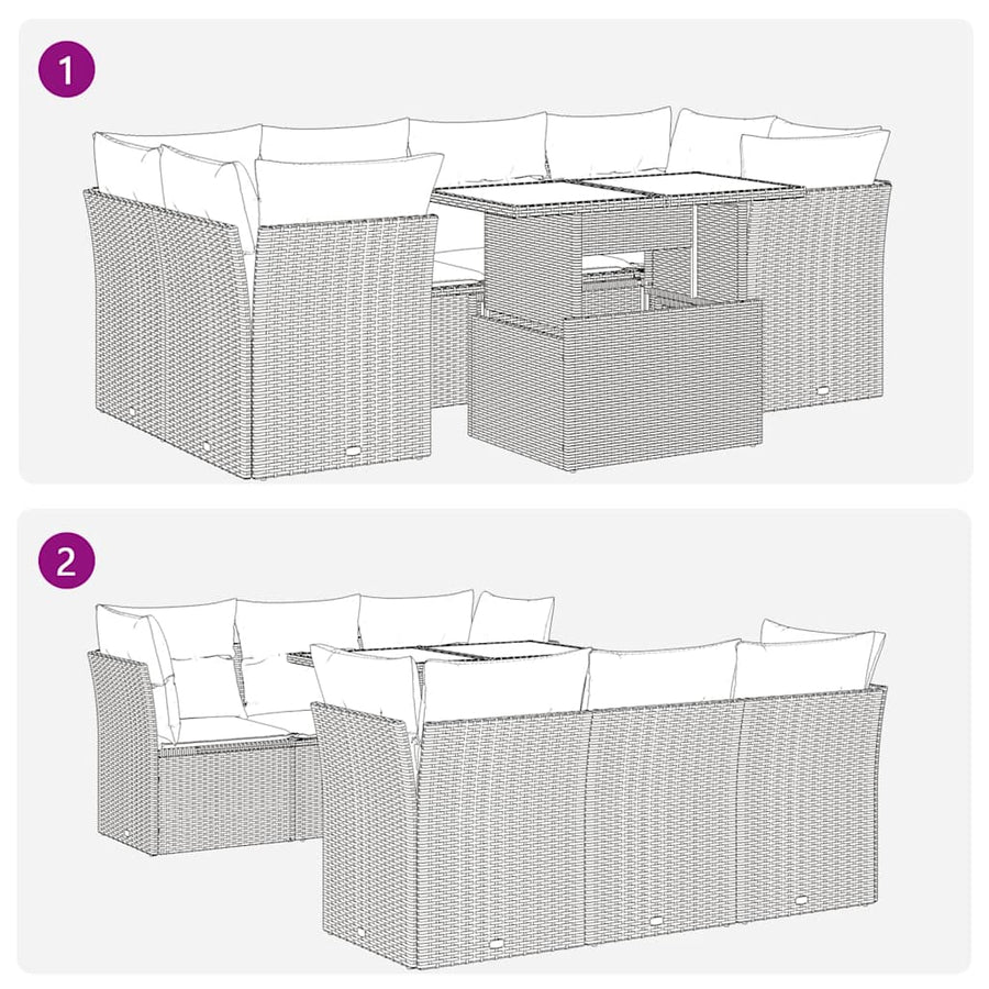 7-Delige Loungeset Met Kussens Poly Rattan Acacia Bruin