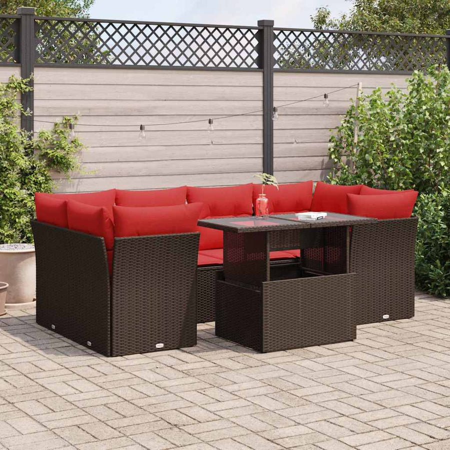 7-Delige Loungeset Met Kussens Poly Rattan Acacia Bruin