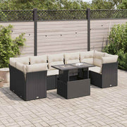 Loungeset poly rattan 8-delig zwart met kussens
