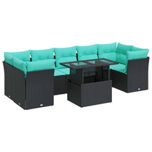 8-delige Loungeset met kussens poly rattan acacia zwart