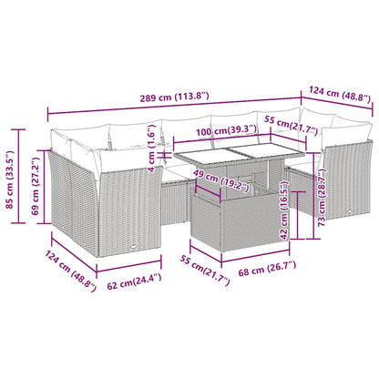 8-delige Loungeset met kussens poly rattan acacia zwart