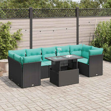 8-delige Loungeset met kussens poly rattan acacia zwart