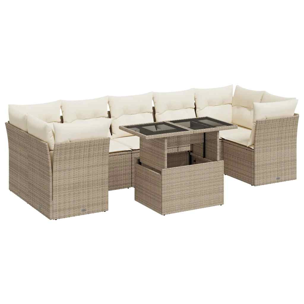 8-delige Loungeset met kussens poly rattan beige