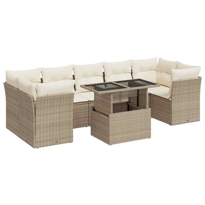 8-delige Loungeset met kussens poly rattan beige
