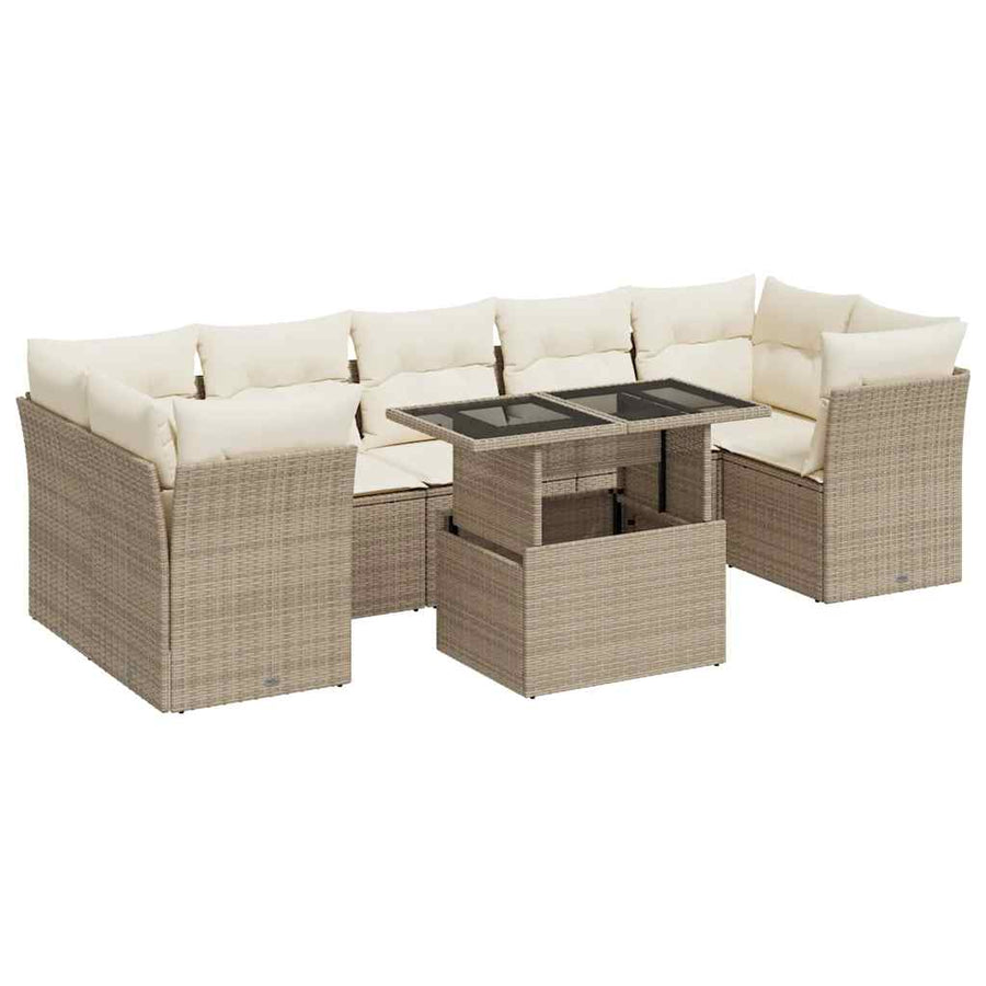 8-delige Loungeset met kussens poly rattan beige