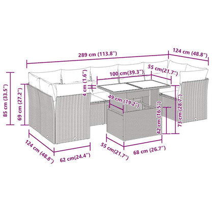 8-delige Loungeset met kussens poly rattan grijs