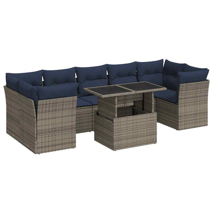 8-Delige Loungeset Met Kussens Poly Rattan Acacia 1 Grijs