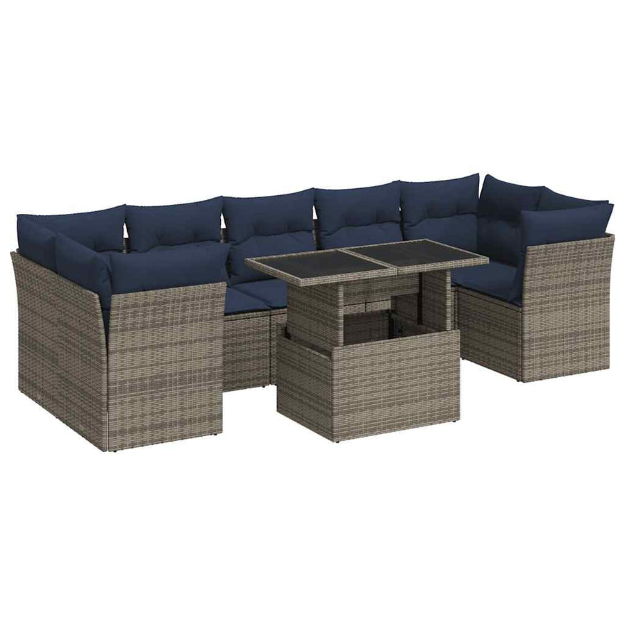 8-Delige Loungeset Met Kussens Poly Rattan Acacia 1 Grijs