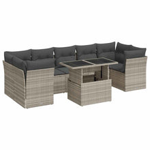 8-delige Loungeset met kussens poly rattan lichtgrijs