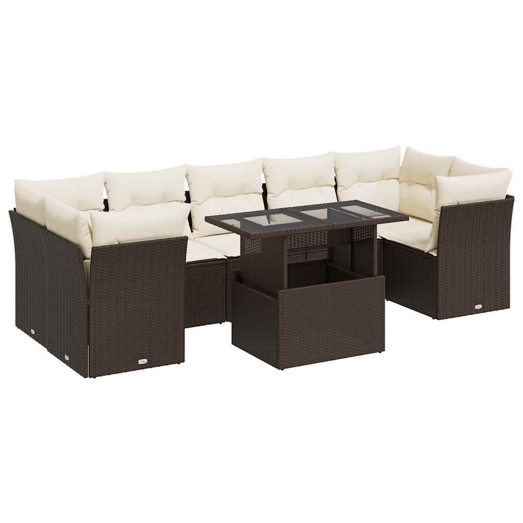 8-delige Loungeset met kussens poly rattan bruin