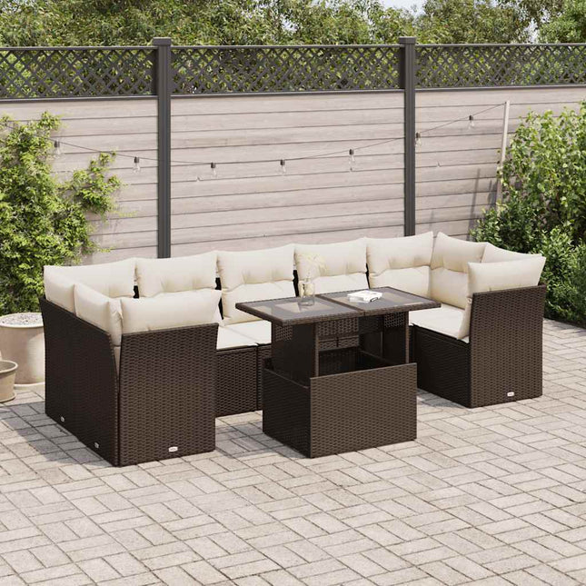 8-delige Loungeset met kussens poly rattan bruin