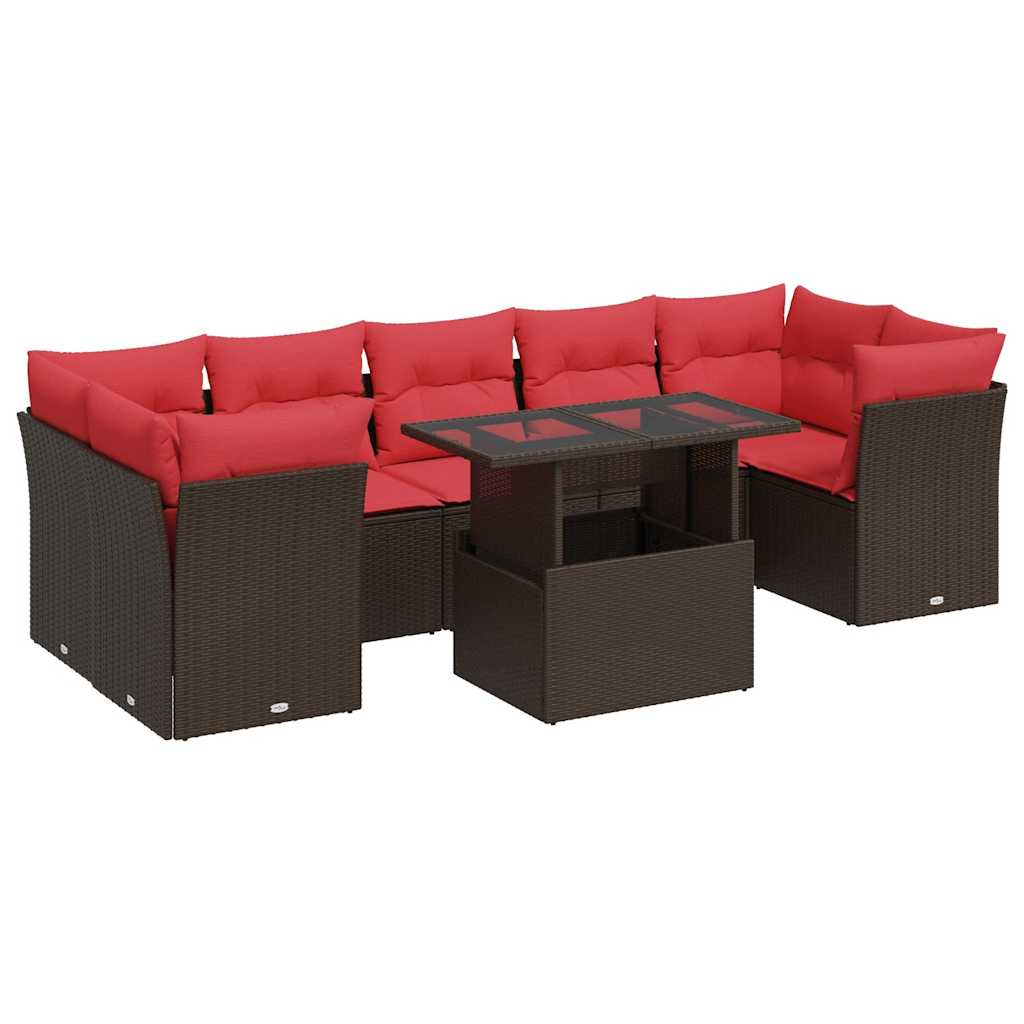 8-Delige Loungeset Met Kussens Poly Rattan Acacia 1 Bruin