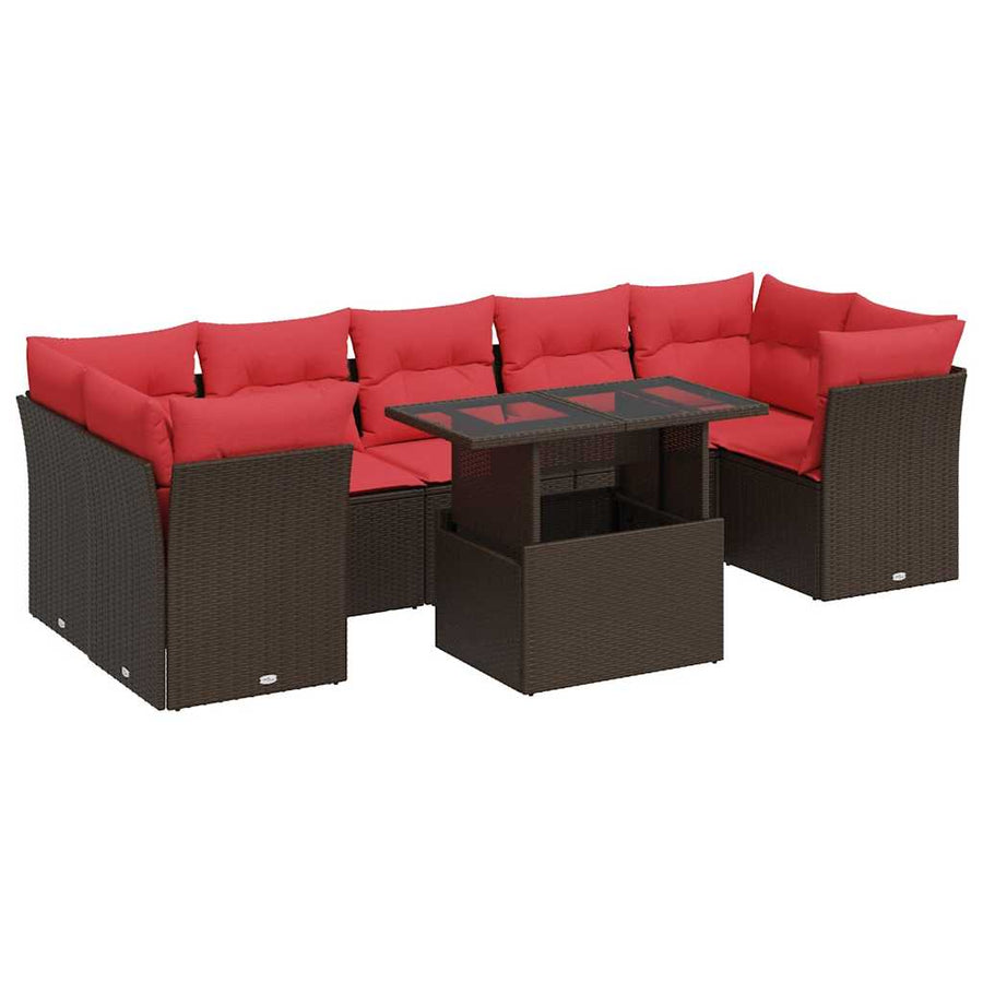 8-Delige Loungeset Met Kussens Poly Rattan Acacia 1 Bruin