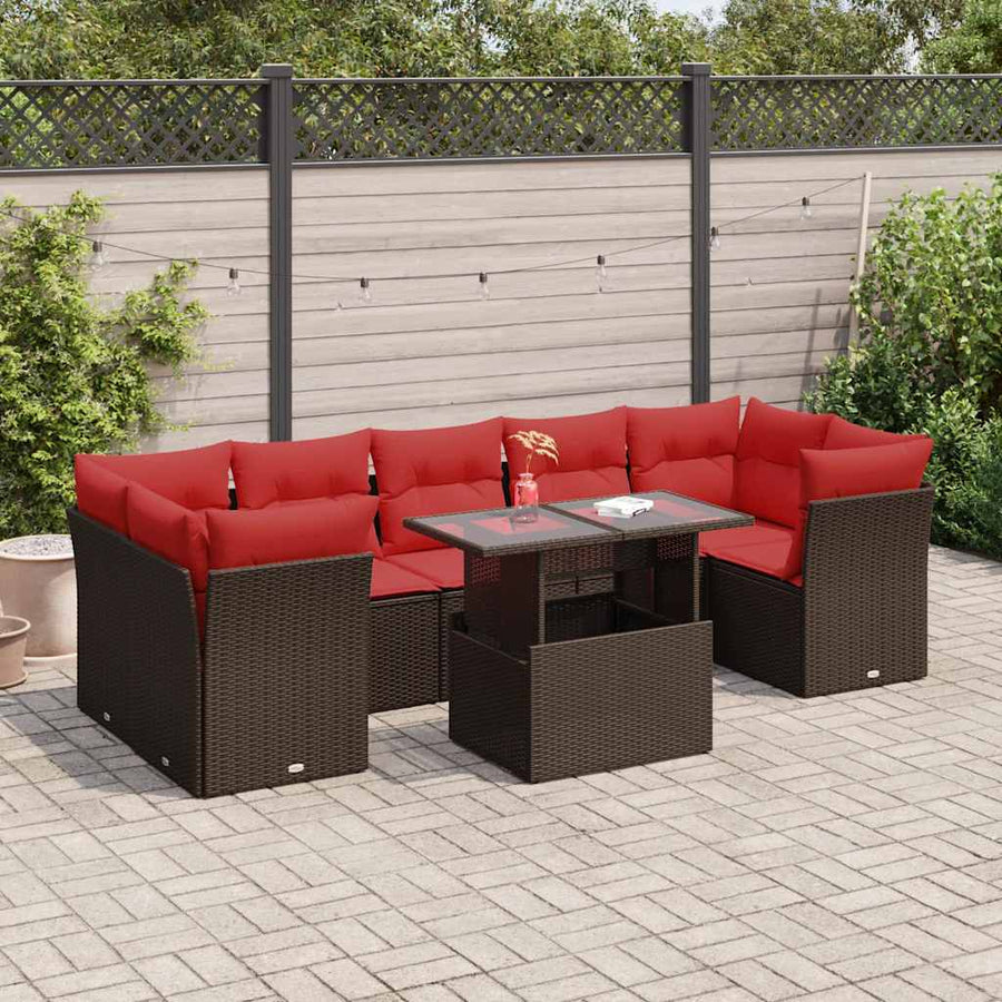 8-Delige Loungeset Met Kussens Poly Rattan Acacia 1 Bruin