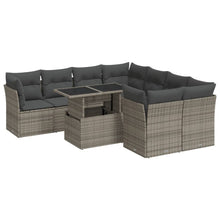 9-delige Loungeset met kussens poly rattan grijs