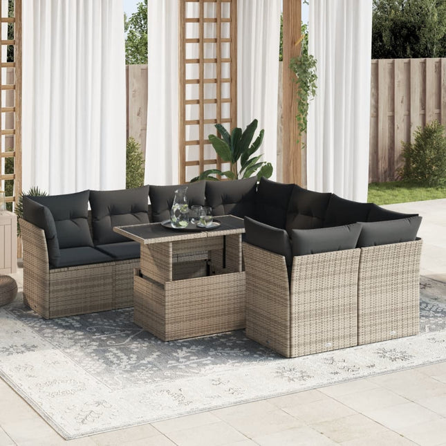 9-delige Loungeset met kussens poly rattan grijs