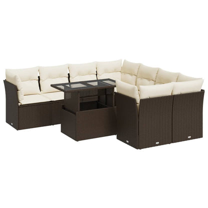 9-delige Loungeset met kussens poly rattan bruin