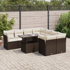 9-delige Loungeset met kussens poly rattan bruin