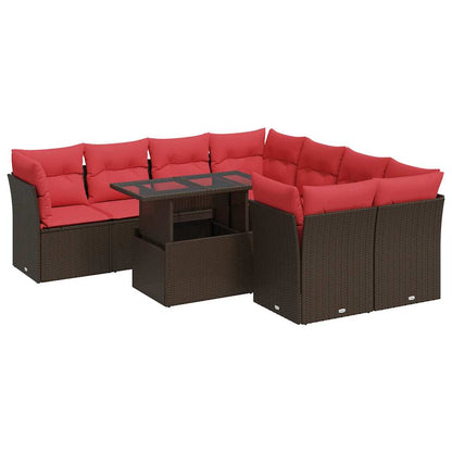 9-Delige Loungeset Met Kussens Poly Rattan Acacia 1 Bruin