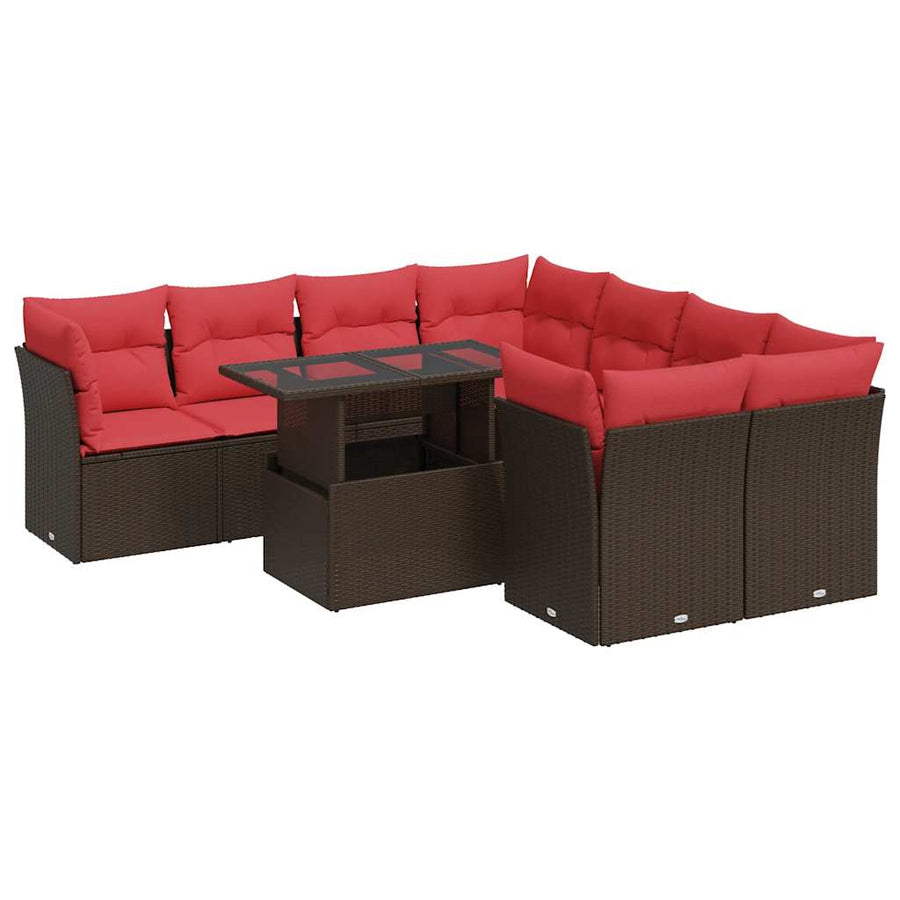 9-Delige Loungeset Met Kussens Poly Rattan Acacia 1 Bruin