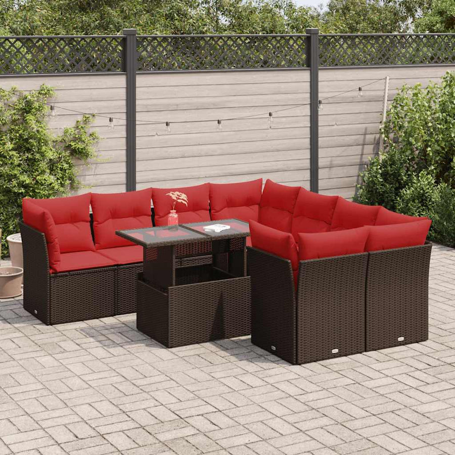 9-Delige Loungeset Met Kussens Poly Rattan Acacia 1 Bruin
