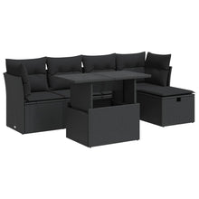 6-delige Loungeset met kussens poly rattan zwart