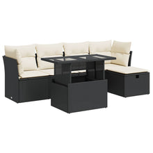 6-delige Loungeset met kussens poly rattan zwart