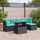 6-piece Lounge Set with cushions poly rattan acacia black