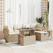 Loungeset poly rattan 6-delig beige met opbergfunctie