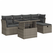 6-delige Loungeset met kussens poly rattan grijs