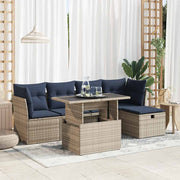 Loungeset 6-delig poly rattan acacia grijs