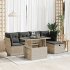 6-piece Lounge Set with cushions poly rattan light grey