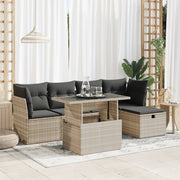 Loungeset 6-delig poly rattan lichtgrijs