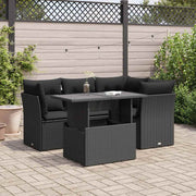 Loungeset poly rattan 5-delig zwart