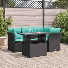 5-delige Loungeset met kussens poly rattan acacia zwart