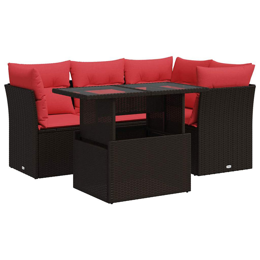 5-Delige Loungeset Met Kussens Poly Rattan Acacia 1 Bruin