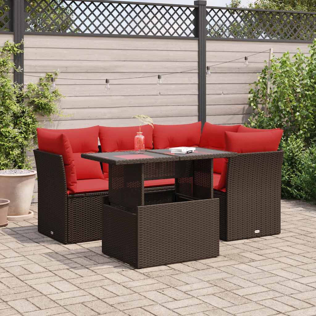 5-Delige Loungeset Met Kussens Poly Rattan Acacia 1 Bruin