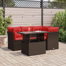 5-Delige Loungeset Met Kussens Poly Rattan Acacia 1 Bruin