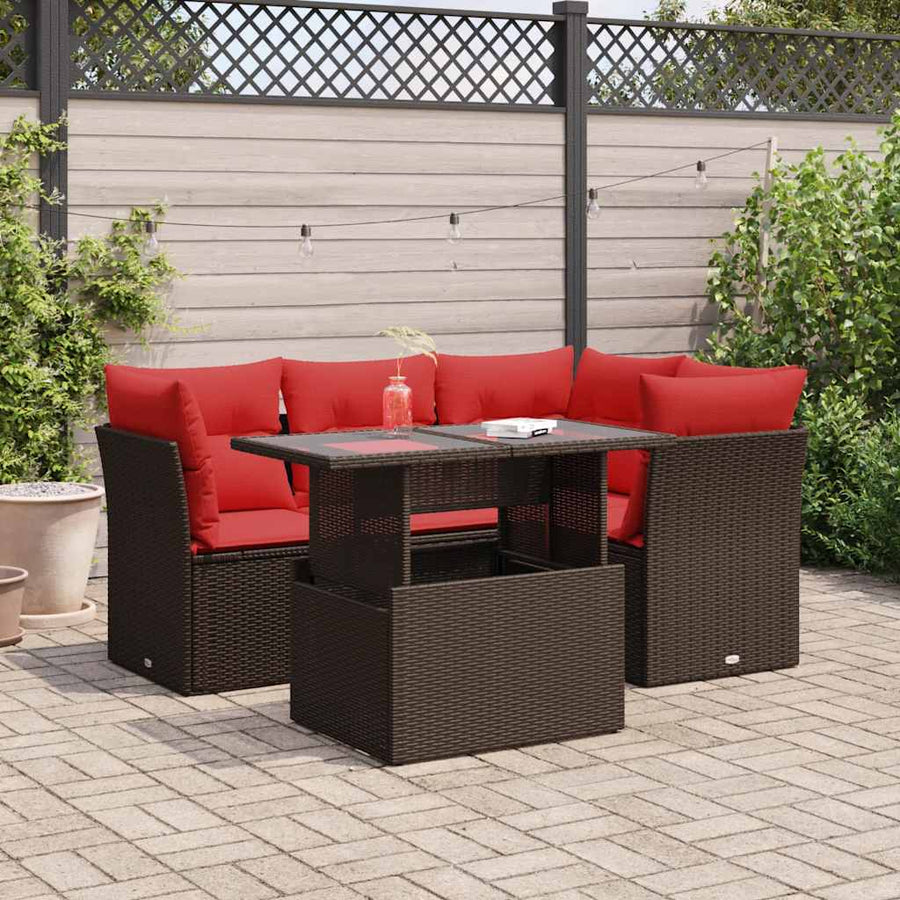 5-Delige Loungeset Met Kussens Poly Rattan Acacia 1 Bruin