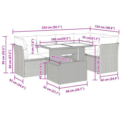 6-delige Loungeset met kussens poly rattan zwart