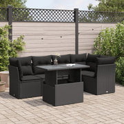 Loungeset poly rattan zwart 6-delig