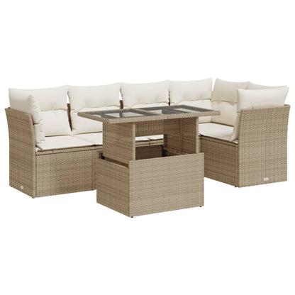 6-delige Loungeset met kussens poly rattan beige