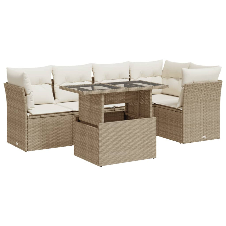 6-delige Loungeset met kussens poly rattan beige