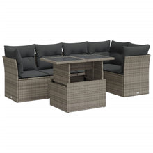 6-delige Loungeset met kussens poly rattan grijs